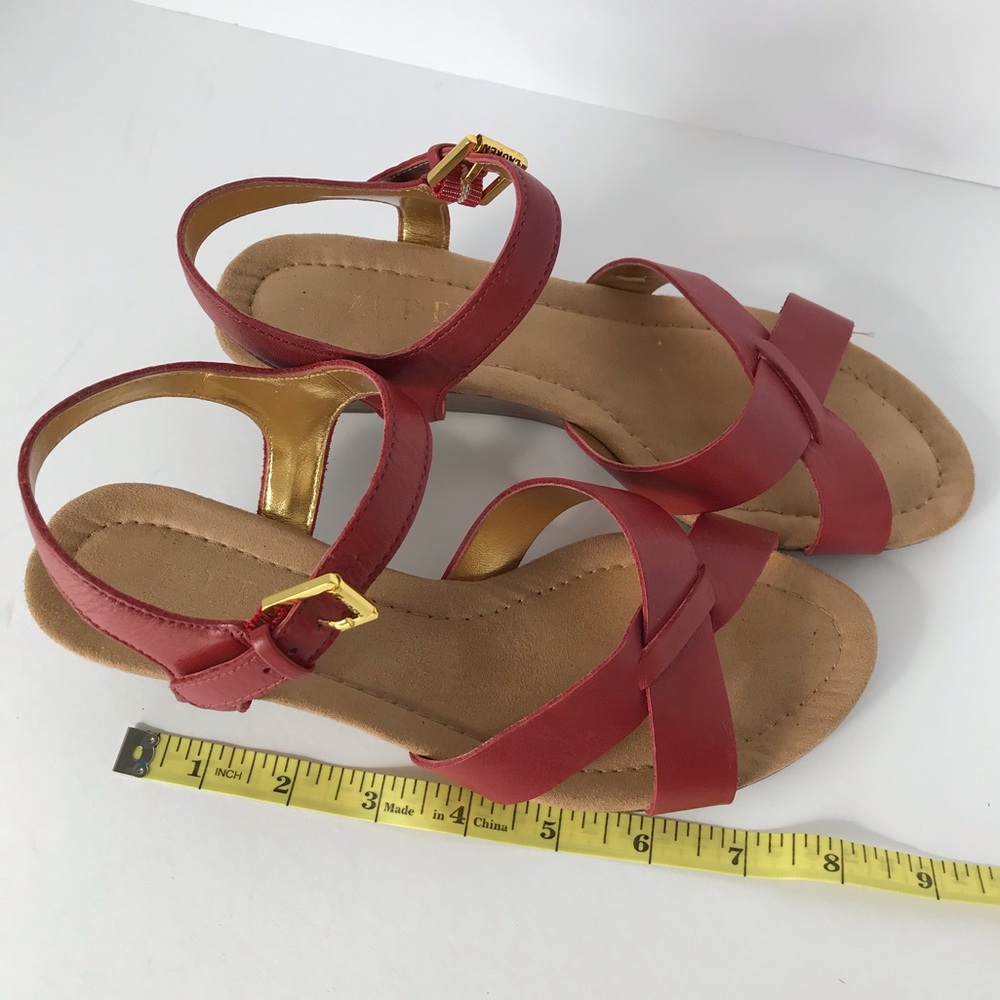 Ralph Lauren Red Laurissa Wedge Sandals Leather - Picture 7 of 8